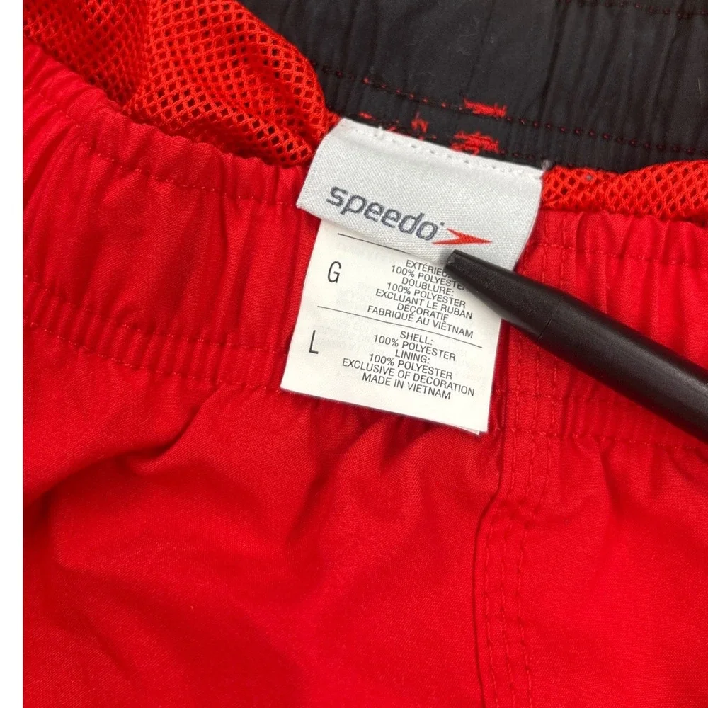 Speedo Mens Red Swim Trunks Mesh Lined Side Stripe Athletic Board Shorts Size L